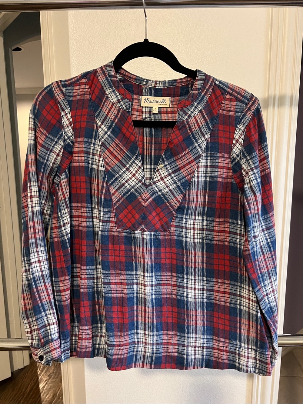 Madewell Red Navy & White Plaid Popover Shirt